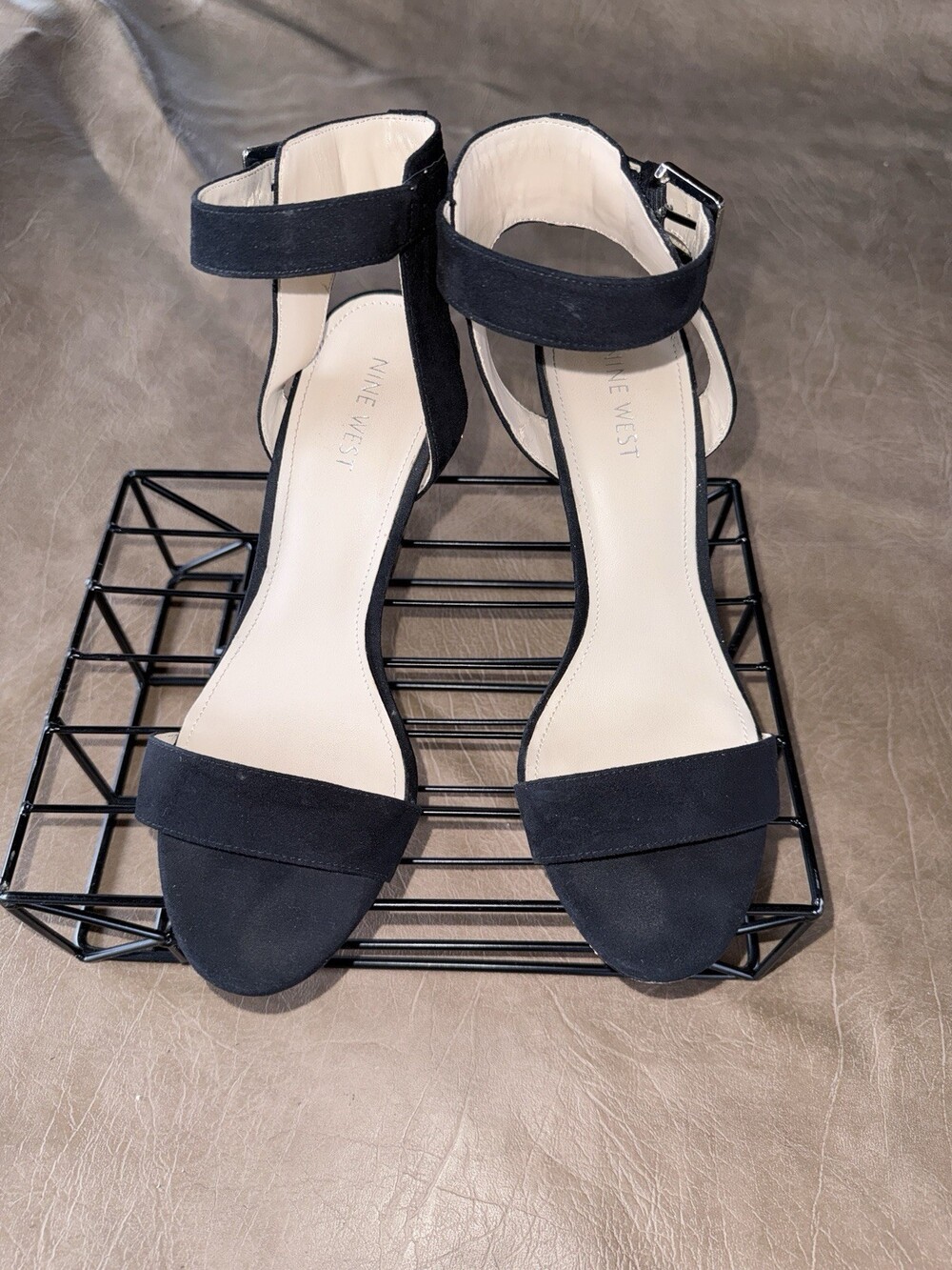 Nine West Black Strappy Ankle Strap Buckle Cone Heel Open Toe Sandals